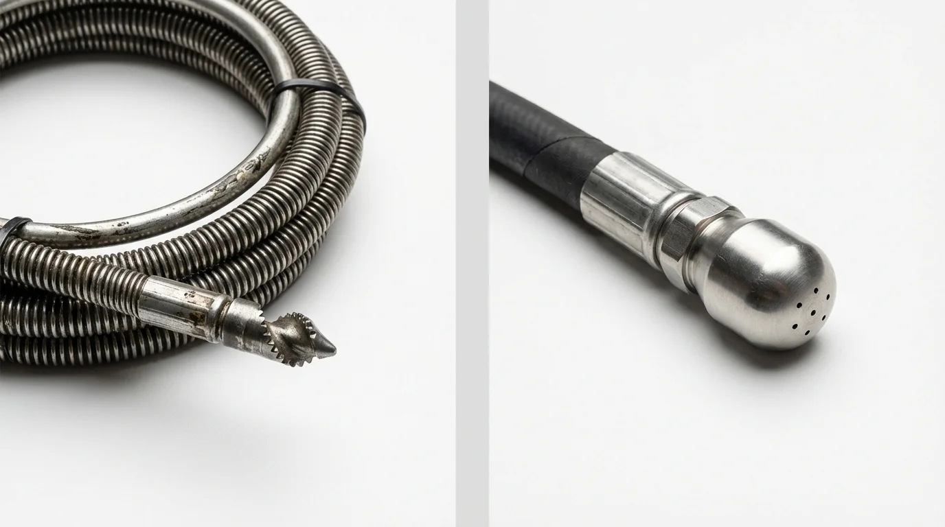Drain snake cable and hydro jetting nozzle used for drain cleaning in Boulder City, NV