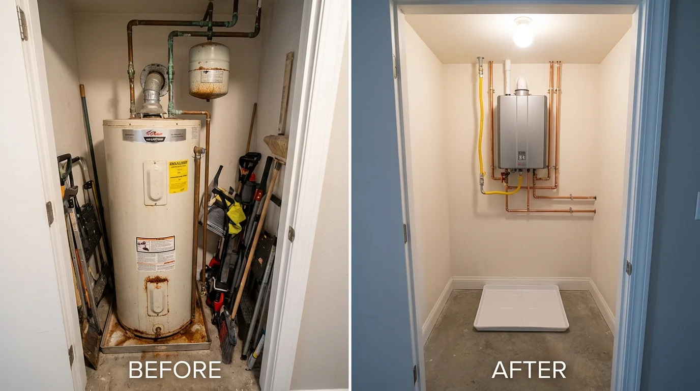 Tank water heater versus wall-mounted tankless unit comparison for Boulder City, NV homeowners