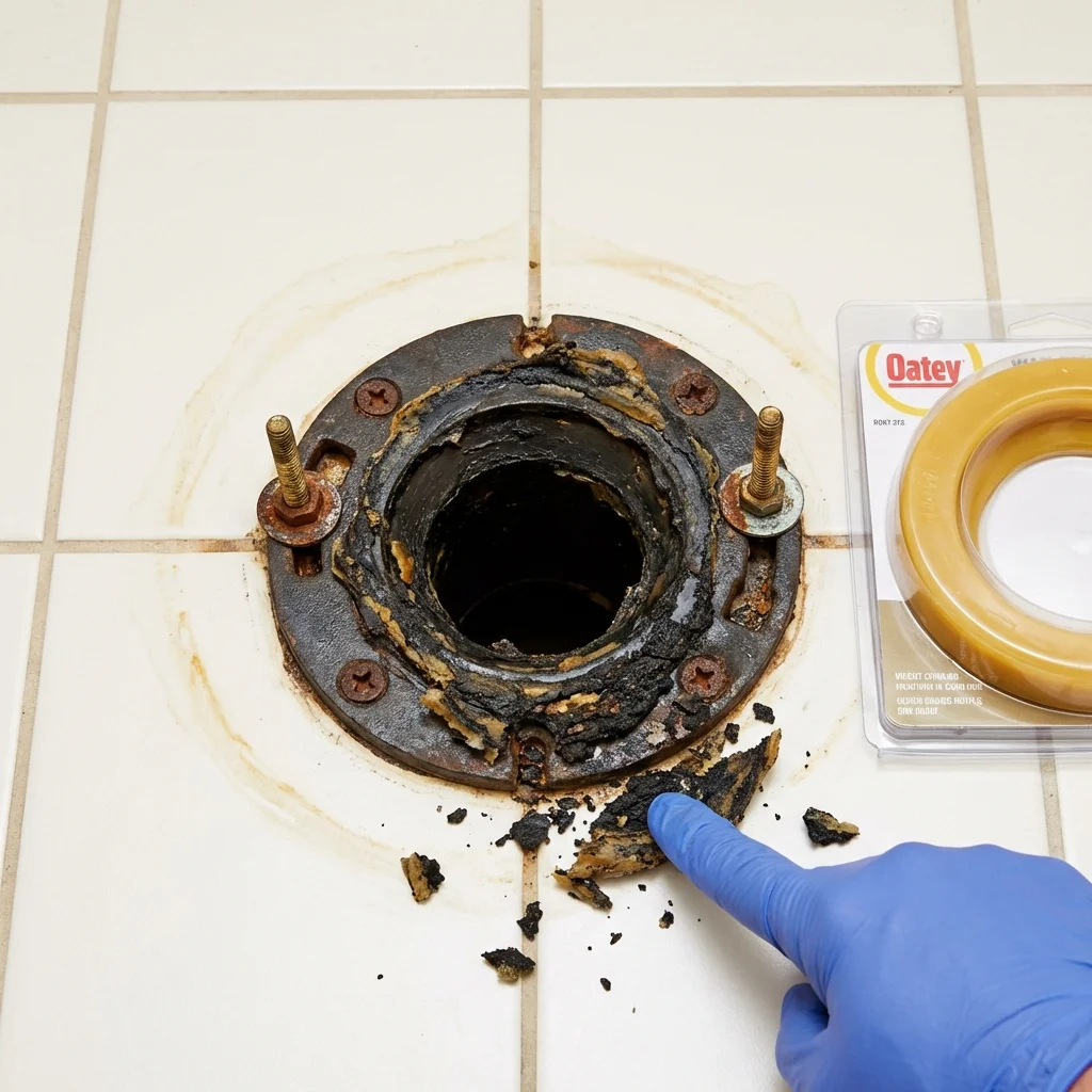 Failed wax ring showing water seepage at the base of a toilet in a Boulder City, NV home
