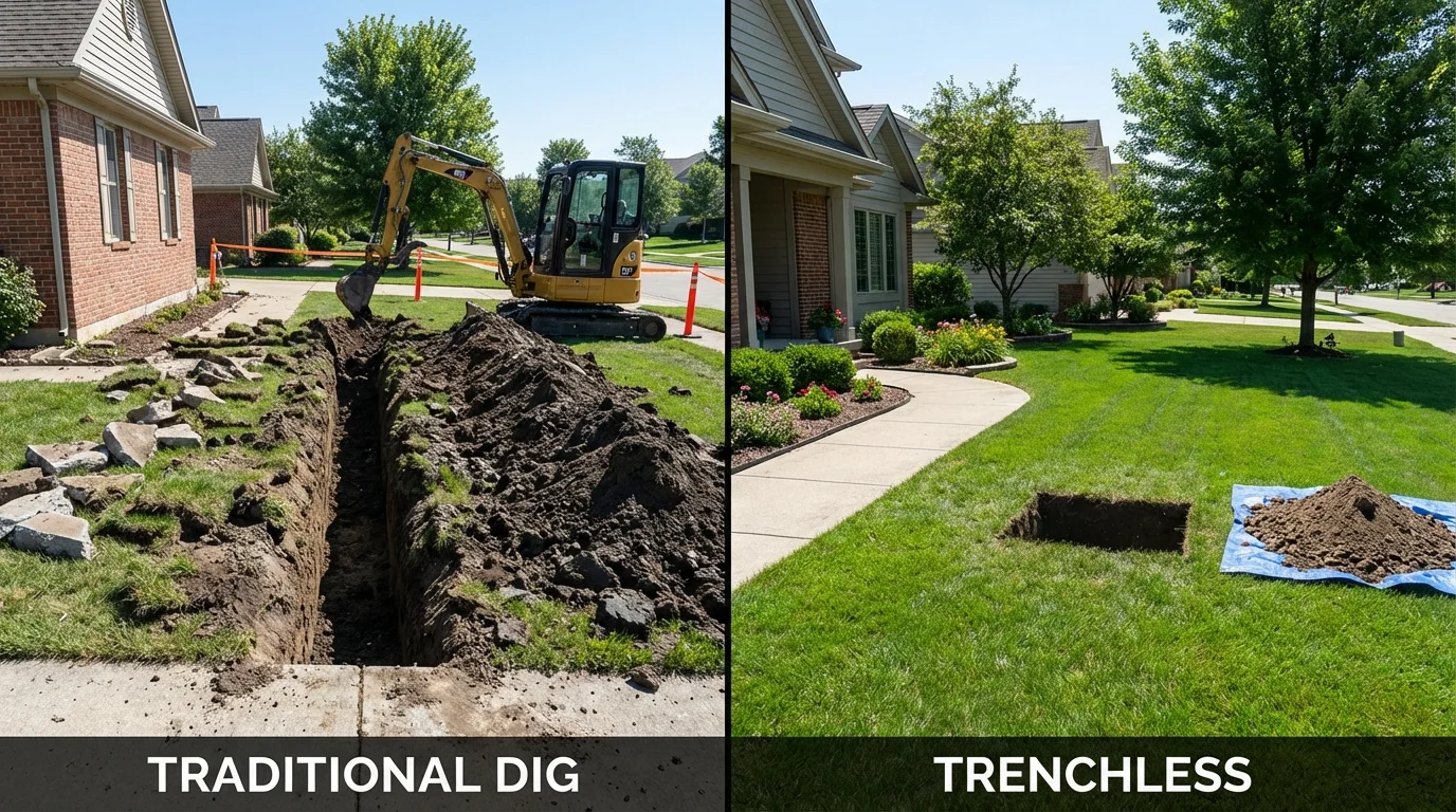 Trenchless sewer repair with minimal yard damage versus traditional excavation in Boulder City, NV
